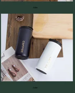 Stainless steel car coffee mug double layer insulated travel tumbler with lid in black and white