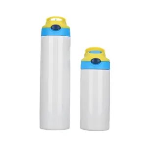 Stainless steel sublimation blank water bottle with straw lid and handle for kids daily use.