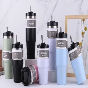 Gobelet isotherme en acier inoxydable avec paille, tasse de voyage portable multicolore.