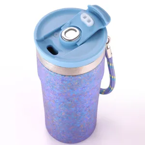 Tasse de voyage isotherme en titane pur magnétique avec couvercle et sangle, tasse à café.