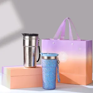 Ensemble de tasses à café isolées sous vide en pur titane avec boîte cadeau et sangle.