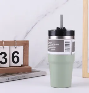 Gobelet isotherme en acier inox avec paille, tasse de voyage isolée pour voiture et extérieur.