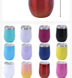 12oz stainless steel wine tumbler double wall vacuum insulated egg cup with lid assorted colors