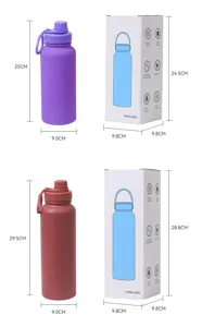 Stainless steel vacuum insulated sports water bottle with handle, 800ml and 1150ml.