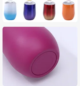 12oz stainless steel wine tumbler detail, double wall vacuum insulated egg cup bottom view