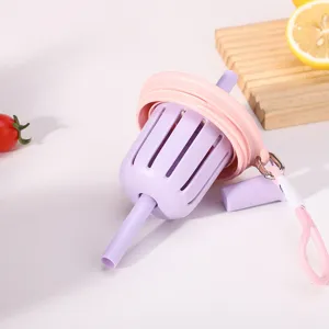 Plastic fruit tea cup lid with straw and strainer, portable pink purple student water bottle.
