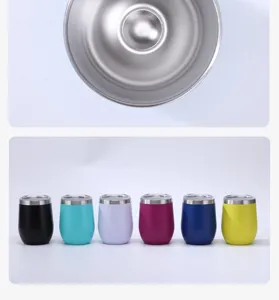 12oz stainless steel wine tumbler set, double wall vacuum insulated egg cup with lid details.