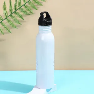 Borraccia sportiva portatile in acciaio inossidabile bianco per viaggi all'aperto.