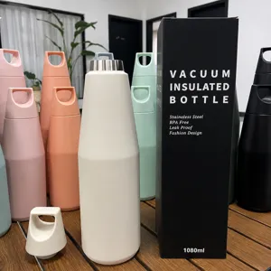 Japanse stijl roestvrijstalen vacuüm geïsoleerde waterfles met handgreep, 1080ml.