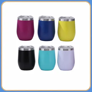 12oz Stainless Steel Wine Tumbler Vacuum Insulated Egg Cup with Clear Lid Assorted Colors