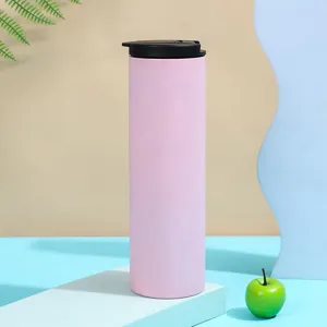 Stainless steel vacuum insulated coffee mug travel tumbler pink cup detail view display