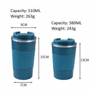 Stainless Steel Vacuum Insulated Coffee Mug Portable Car Thermos Cup With Lid And Anti-Slip Silicone Sleeve For Office Travel