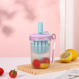 Portable plastic fruit tea cup with infuser and straw, ideal for students and daily office use.