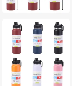 Bouteille d'eau de sport isotherme en acier inoxydable avec poignée et large col.