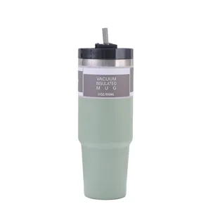 Tasse de Voyage Isolée sous Vide en Acier Inoxydable avec Paille 900ml Antifuite Vert