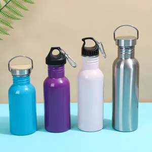 Stainless steel sports water bottle outdoor portable wide-mouth travel bottle with handle.