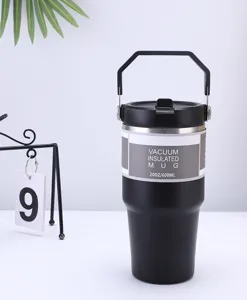 Tasse de voyage isotherme sous vide en acier inoxydable 600ml avec poignée pratique