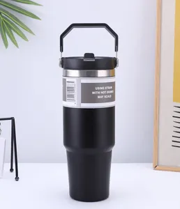 Gobelet isotherme en acier inoxydable noir avec poignee tasse de voyage portable