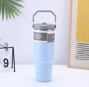Gobelet isotherme en acier inoxydable avec poignée, mug de voyage portable 32oz extérieur.