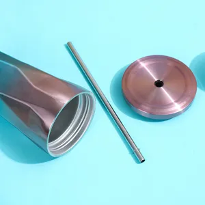 Grande Capacité Gobelet en Acier Inoxydable Dégradé Motif Diamant Bouteille d'Eau Isotherme Avec Paille et Couvercle