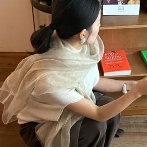 Women Mulberry Silk Wool Scarf Lightweight Elegant Gauze Shawl Wrap Soft Vintage Solid Color Large Scarf For All Seasons Daily Accessory