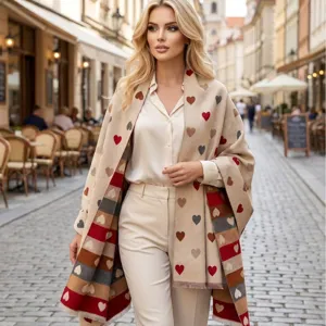 Mode Imitatie Kasjmier Sjaal Voor Vrouwen Winter Warme Omslagdoek Hart Paard Patroon Jacquard Franje Lange Sjaal Elegante Outdoor Wraps