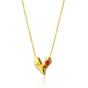 Collar vintage francés corazón asimétrico con gota de aceite rojo y pedrería estrella