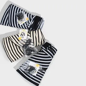 Foldable striped empty top sun hat, rollable portable summer outdoor UV protection visor.