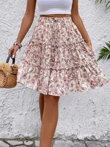 Donna Estate Stampa Floreale Mini Gonna Volant Vita Alta Coulisse Casual Gonna Corta