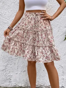 Donna estate floreale stampato gonna midi a balze casual stile boho spiaggia fondo