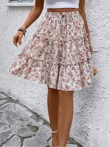 Donna estate floreale a balze minigonna vita alta casual boho spiaggia gonna