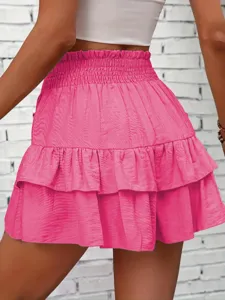 Women summer high waist tiered ruffle mini skort casual bright pink layered shorts apparel