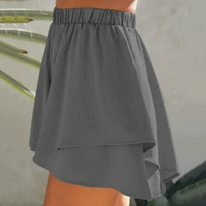 Donne Vita Alta Tinta Unita A Strati Volant Skort Estivi Pantaloncini Dettaglio