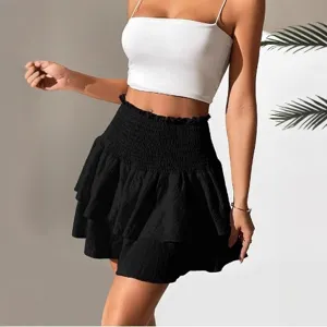 femme ete taille haute jupe mini volants couleur unie decontractee mode tendance