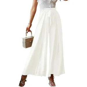 Women high waist wide leg pants elegant white bow tie casual trousers summer fashion style