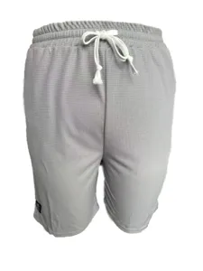 Mens casual waffle shorts detail, comfortable fabric with adjustable white drawstring.