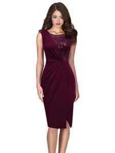 Elegant sleeveless sequin split party midi dress for women, perfect for evening events.