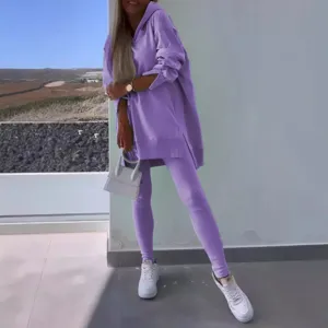 2024 New Women Casual Sportswear Split Hoodie and High Waist Leggings Two-Piece Set Active