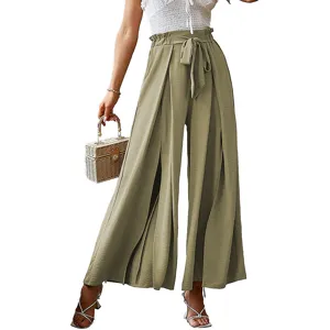 Women high waist wide leg pants tie bow pleated trousers casual summer fashion chic apparel