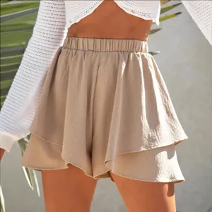 Gonna Pantaloncino Casual da Donna Vita Alta Tinta Unita Volant Stratificati Moda Estiva Quotidiana Traspirante