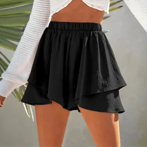 Estate donna nero vita alta a strati volant pantaloncini gonna casual moda vestiti