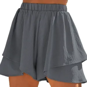 Pantaloncini gonna casual da donna a vita alta estivi monocolore con volant vista principale