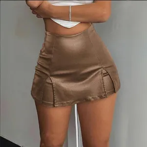 Vrouwen PU lederen minirok sexy hoge taille geplooide A-lijn korte rok lente streetwear