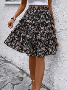 Gonna donna estiva stampa floreale stile boho vita alta casual elegante alla moda