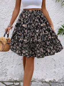Donna estate stampa floreale gonna a balze casual largo boho midi skirt dettaglio foto