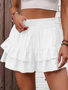 White high waist ruffled mini skirt women summer casual tiered shorts skort clothing apparel