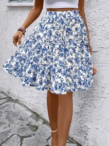 Donna estate blu bianco floreale gonna a balze vita elastica casual elegante gonna