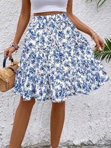 Donna estate stampa floreale gonna a balze casual boho midi gonna spiaggia moda vestiti