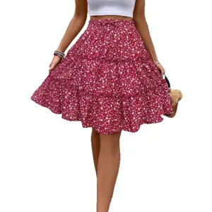 Donna Estate Minigonna Floreale a Balze Casual Vita Alta Boho Gonna Svasata