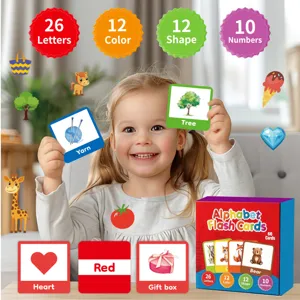 Cartes éducatives alphabet pour enfants avec 60 motifs aquarelle d'animaux et formes